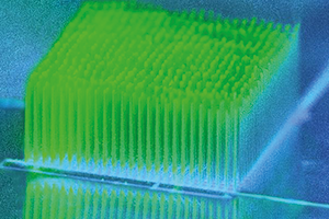 3D-printed custom electrodes - green structures.