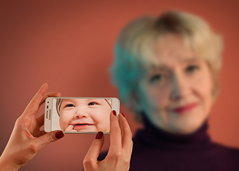 old woman and small child portrait