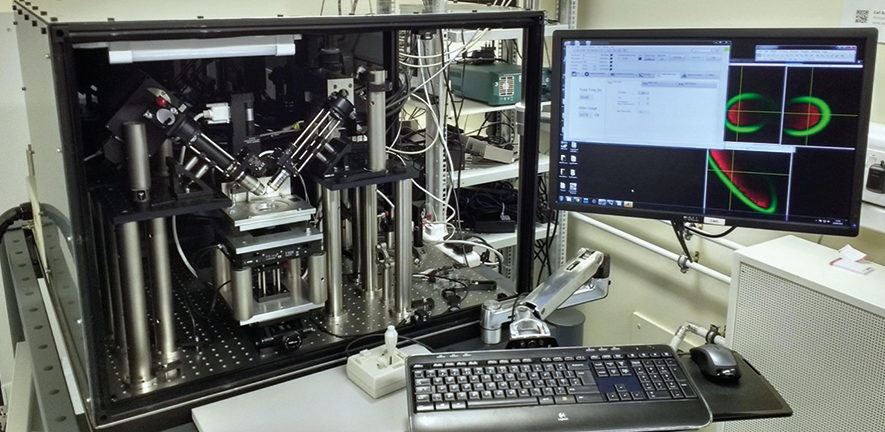custom upright microscope with screen and keyboard
