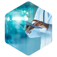 doctor holding ipad and illustration of a scan of the body