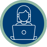 image analysis icon - person typing on laptop