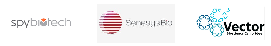 logos for SpyBiotech, Senesys Bio and Vector Bioscience Cambridge