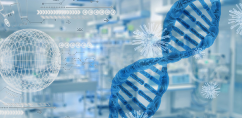virus, dna with laboratory background