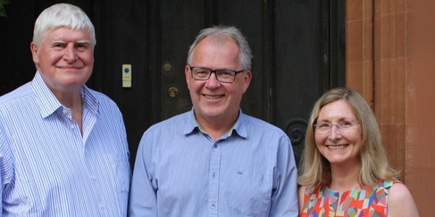 Professor Tim Dalgleish with Peter and Christina Dawson. Credit: St Catherine's College