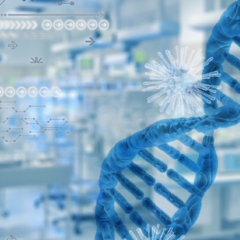 virus, dna with laboratory background
