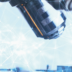 microscope and DNA illustration on photo