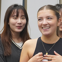 Students from the MPhil in Biological Sciences taking and laughing