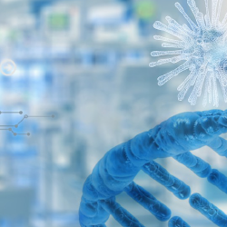 virus, dna with laboratory background