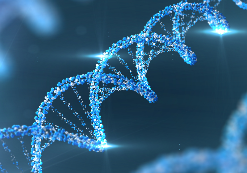rendering of DNA strand on a blue background