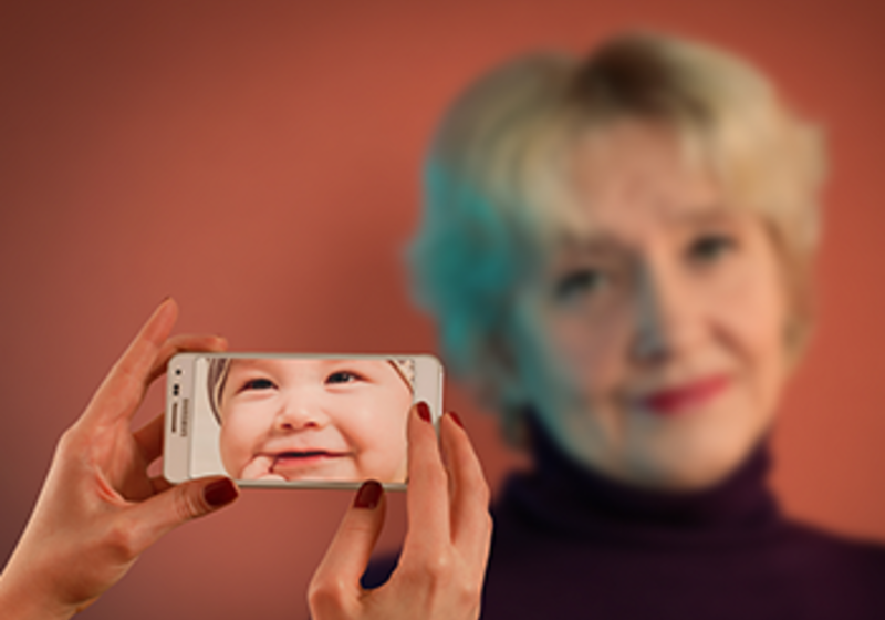 old woman and small child portrait